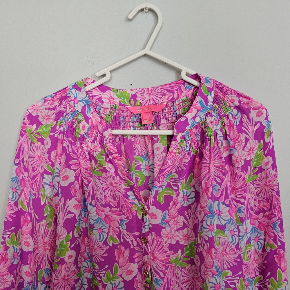 NWOT Lily Pulitzer Silk Pink Floral Blouse - Picture 3 of 10